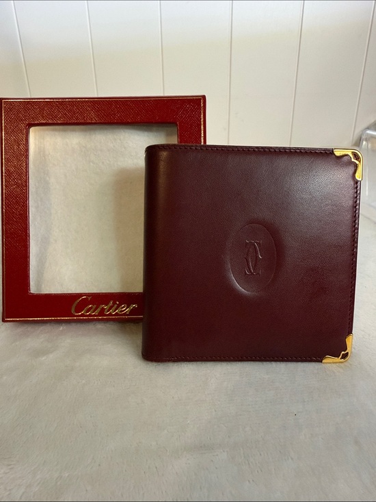 Cartier Handbags - Vintage Cartier Unisex Must De Cartier Burgundy Leather Wallet Coin Pocket + Box
